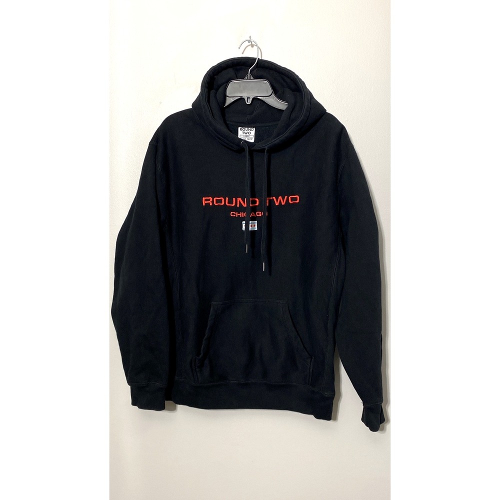 Men's Heavyweight Black Hoodie Street Skater Large Made in USA Round Two Chicago